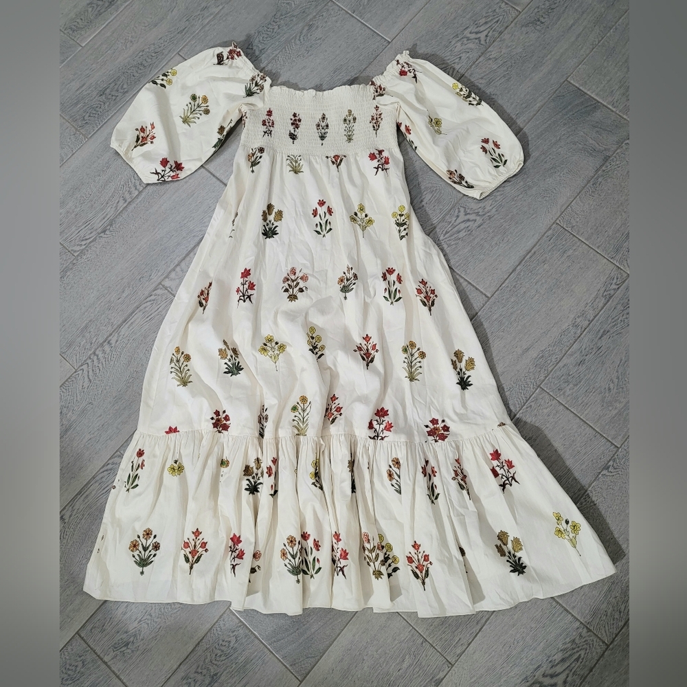 SACHIN & BABI Smocked MaxiDress 100% Cotton Floral Square Neck Flowy Size 2